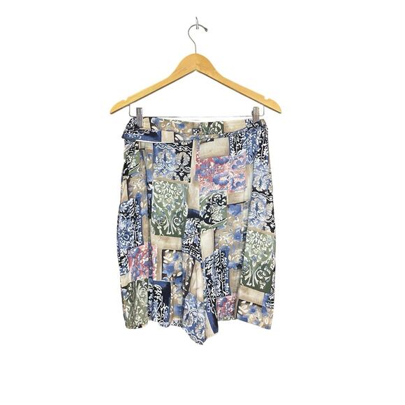 Vintage Kittie Lee Multi Pattern Button Up Short Sleeve Shirt Shorts Set Size 10 - Picture 2 of 8